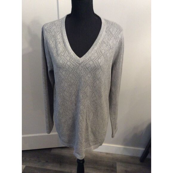 New NWT Tommy Hilfiger XL Silver V Neck Sweater Bling Holiday Metallic - Picture 1 of 5